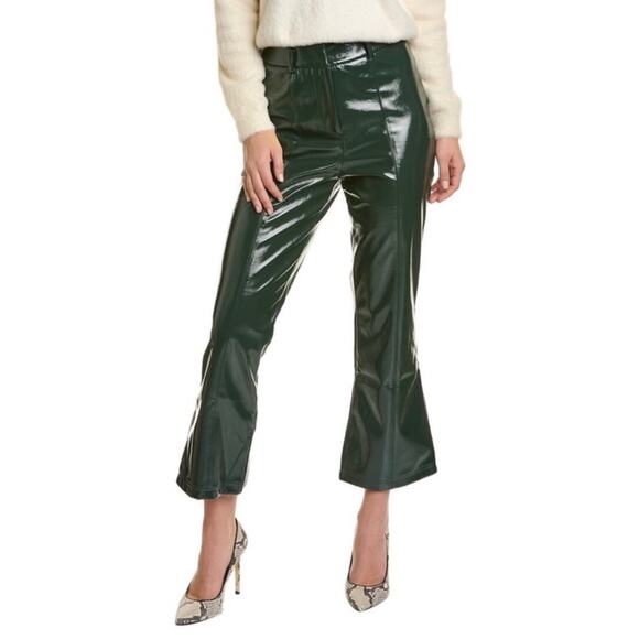 NWT 7 For All Mankind Faux Patent Leather Green Crop Flare Pants - Picture 1 of 6